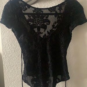 Black Sheer Bodysuit with Flowered Detail